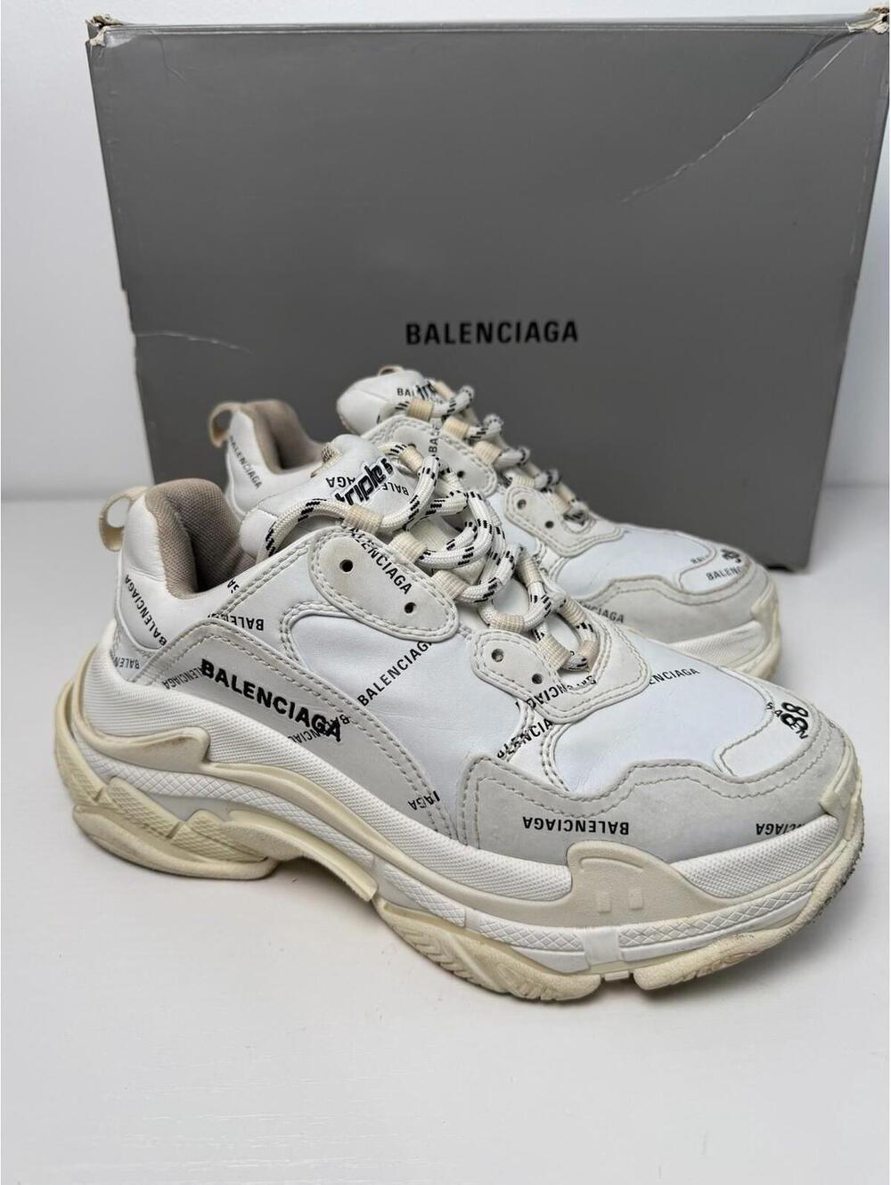 Balenciaga Triple S Allover Logo "Leather Free" White SZ 8